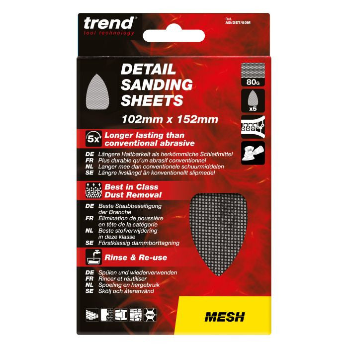 Trend 102mm x 152mm Mesh Detail Sanding Sheet 80g 5pk