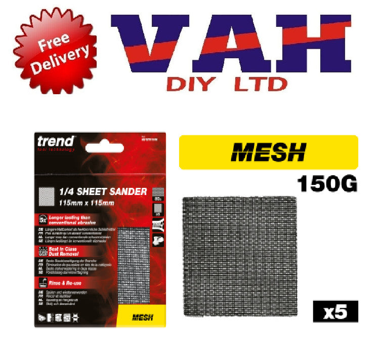 Trend 115mm X 115mm Mesh 1/4 Sheet Sanding Sheet 5 Pack