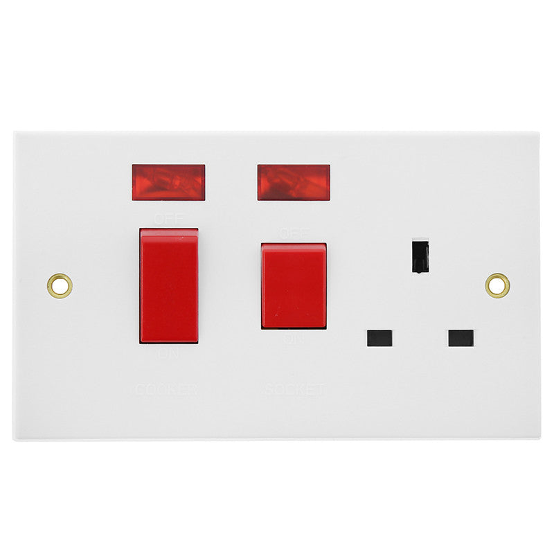 Double Pole Cooker Switch 45A and 13A Socket (with neon)