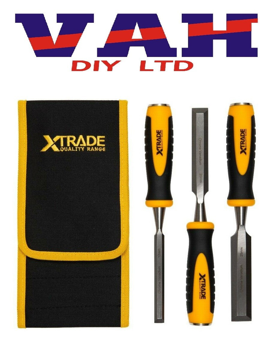 XTrade 3 Piece 12mm, 20mm, 25mm Hardened Steel Striking Cap Chisel Set, X0900007