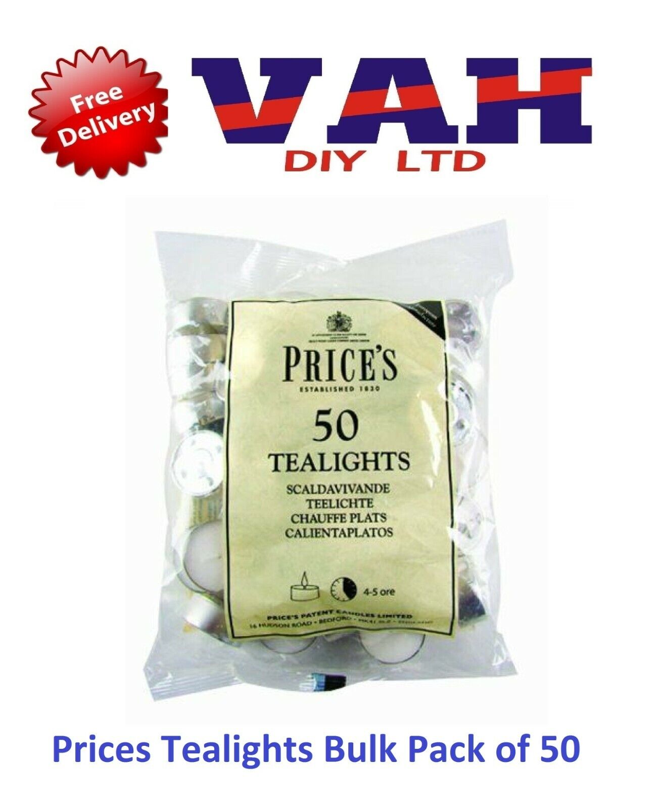 Tealights Bag, Pack of 50 Prices Patent Candles White