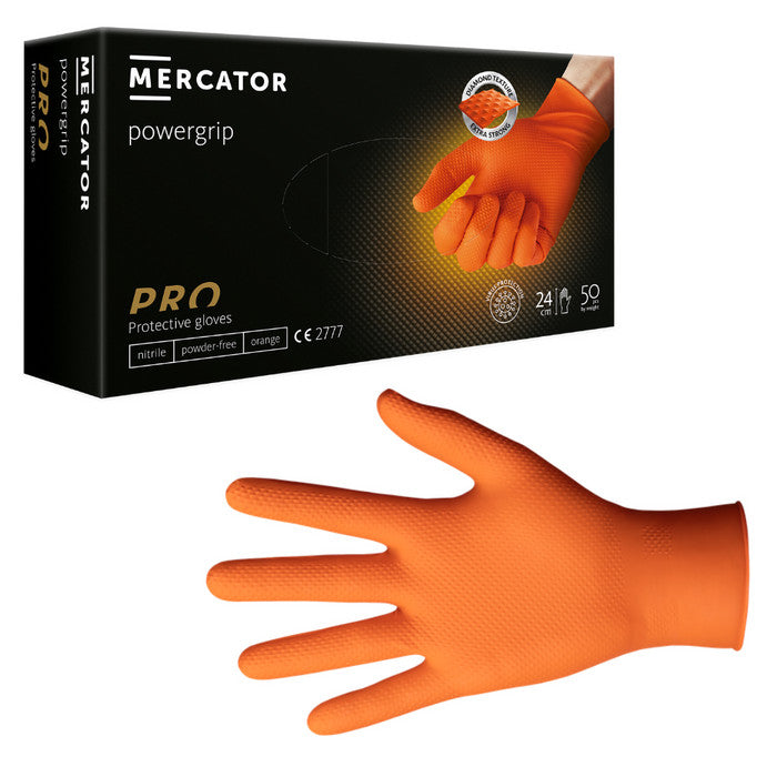 BOX NITRILE BLACK / ORANGE DIAMOND GRIP GLOVES STRONG 5.2 & 7 MIL THICK MECHANIC