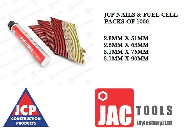 JCP DRIVEFAST GAS CELL & 1000 NAILS FOR TIMBER FIRST FIX FOR PASSLODE IM350