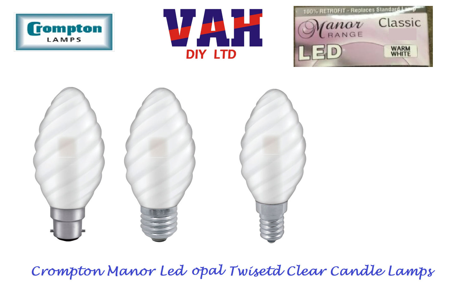 Twisted Candle LED Lamp BC.ES,SBC,SES Crompton 3W, Manor House Non-Dimmable