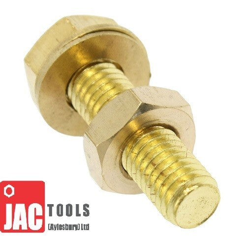 HEX HEAD BRASS BOLTS FULLY THREADED SETSCREW WITH NUTS & WASHERS M4 M5 M6 M8 M10