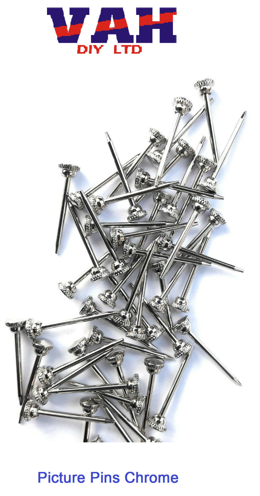 Chromed Picture Pins STEEL Knurled Head (Packs Of 10, 20, 50 And 100)