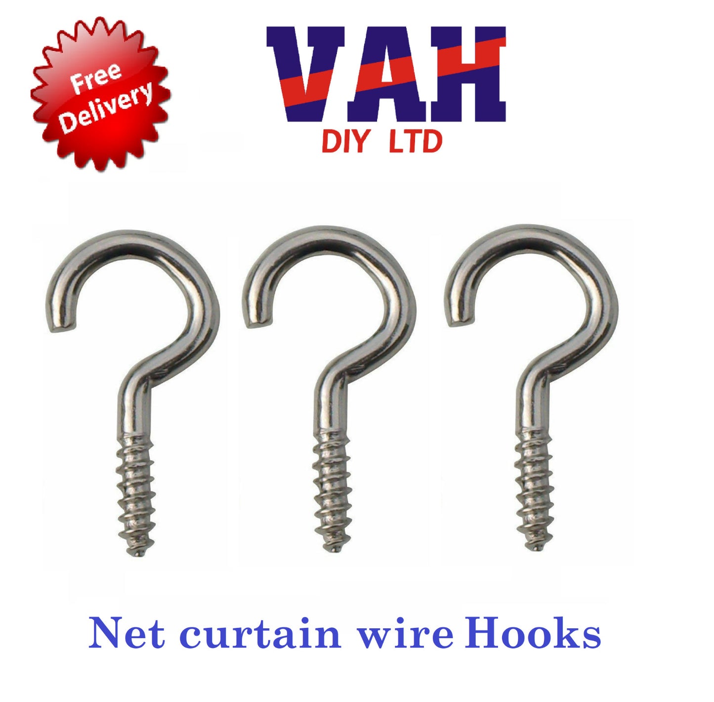 Curtain Hook And Eye Chrome Suitable For Net Curtain Wire 5, 25, 50 or 100