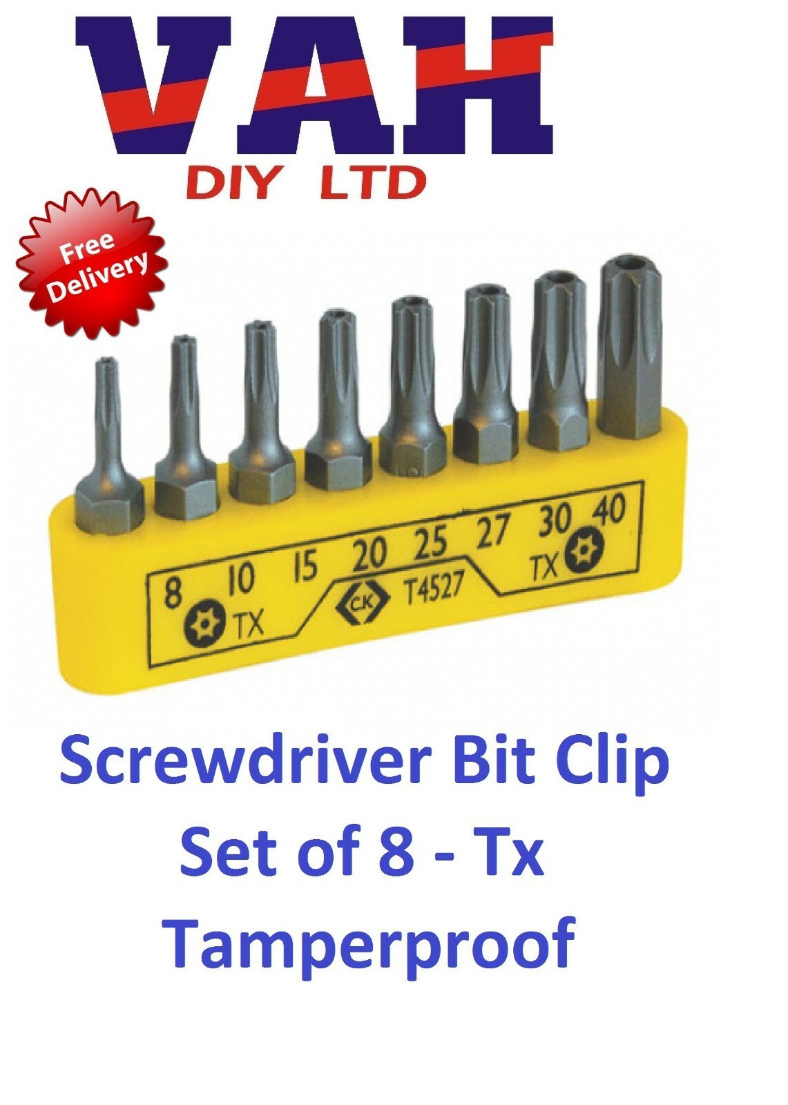 CK T4527 Set of 8 Torx (TX) Star Security Tamperproof Pin Screwdriver Bits