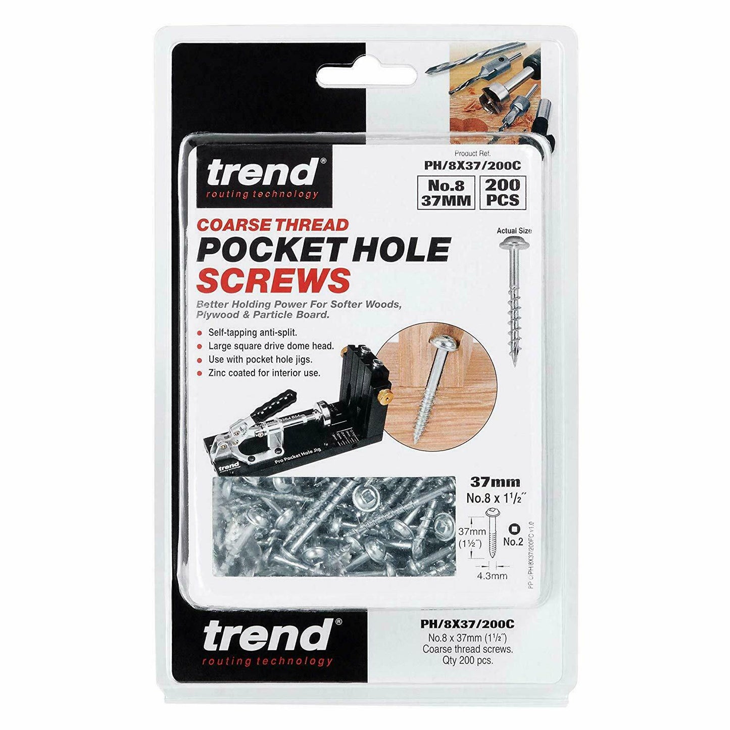 Trend Pocket Hole Screws Coarse Thread No.8 x 37mm 200pc