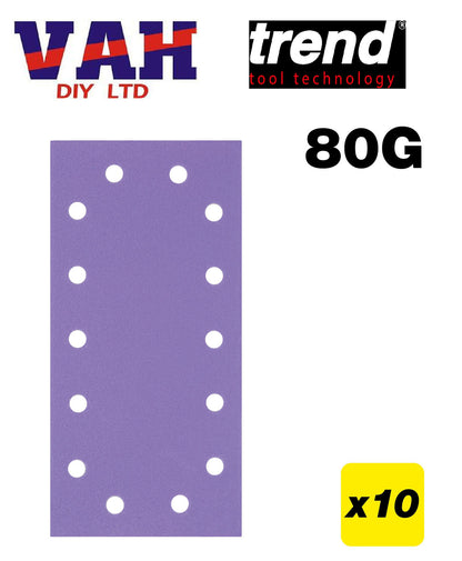 Trend 115mm x 230mm 1/2 Sheet Sanding Pad 80g 10 Pack