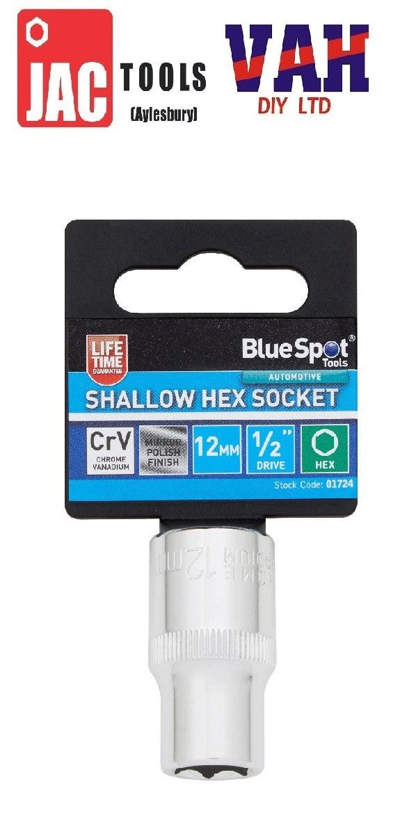 BlueSpot Deep Socket 1/2" Drive 6 Point Hex Individual Chrome CrV Choose Size