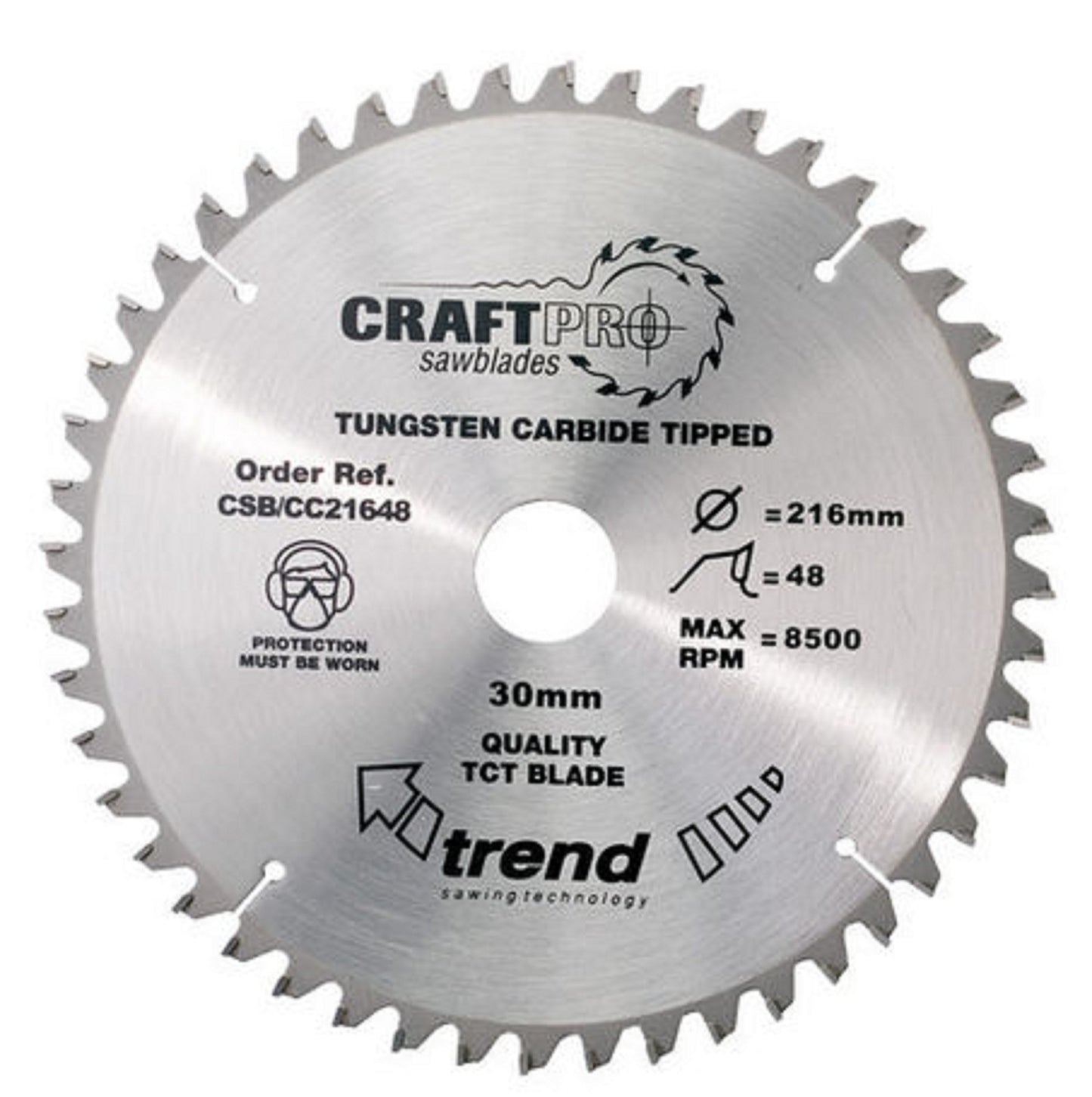 Trend CSB/CC21648 216mm x 30mm Bore 48T TCT Mitre Saw Blade DeWalt Bosch