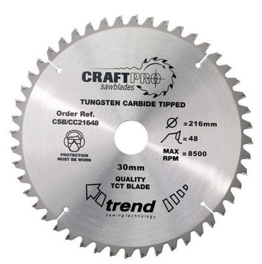 Trend CSB/CC21648 216mm x 30mm Bore 48T TCT Mitre Saw Blade DeWalt Bosch