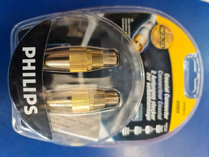 2 X PHILIPS  GOLD PLATED MALE COAX PLUGS (TV ARIAL PLUGS) P/N  SWV3560/10