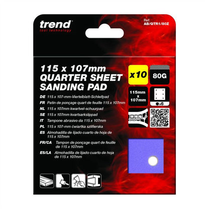 Trend 115mm x 107mm 6-Hole 1/4 Sheet Sanding Pad 80g 10 Pack