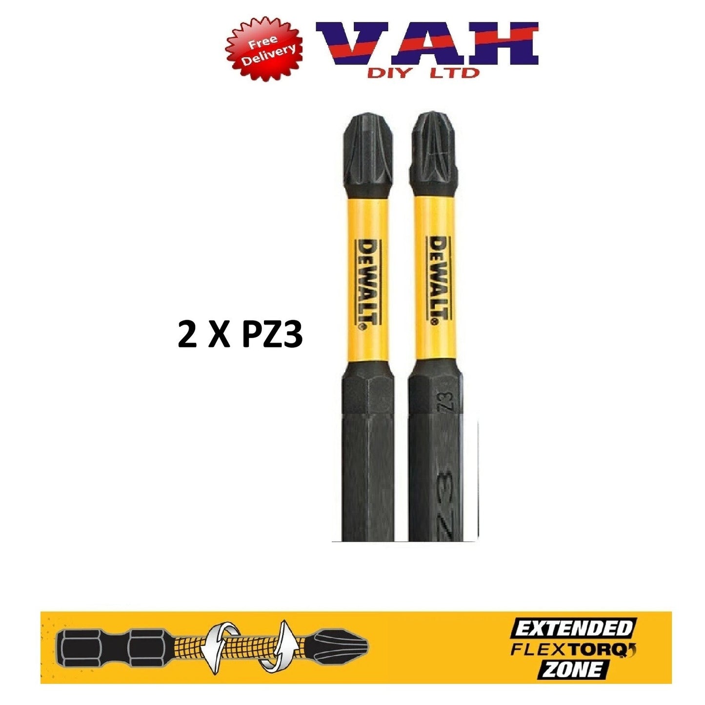 Dewalt Screwdriver - Bits Bit Set FLEXTORQ 50mm Keyring Keychain - PZ1 PZ2 PZ3