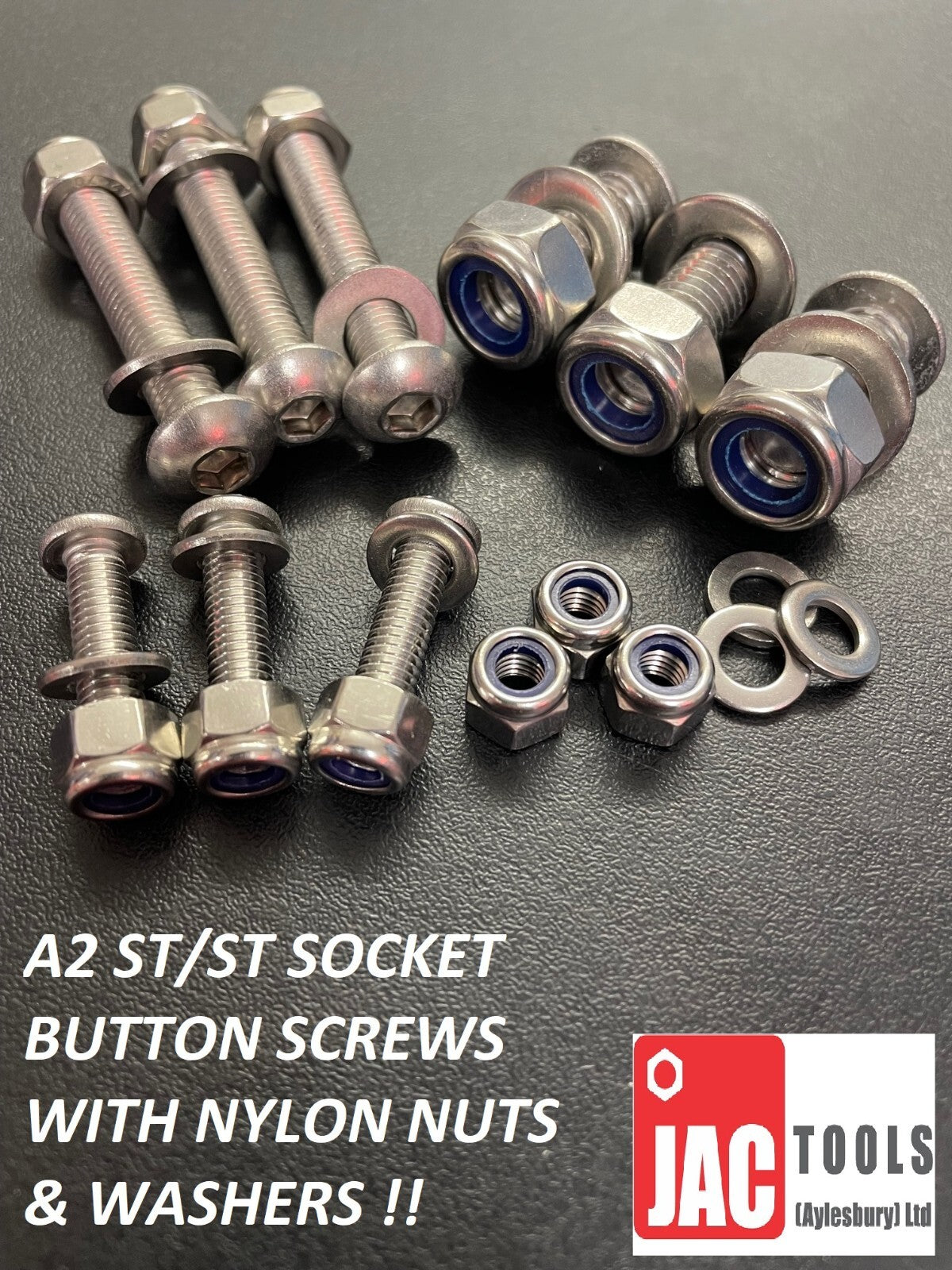 SOCKET BUTTON SCREWS WITH NYLOC NUTS & WASHERS A2 STAINLESS STEEL SIZE M3 TO M10