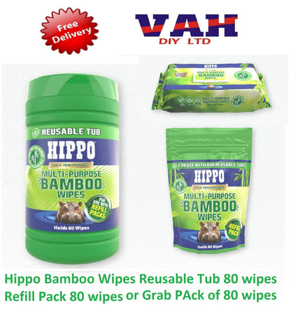 Hippo All Purpose Bamboo Trade Wipes 100% Biodegradable - 20x22cm