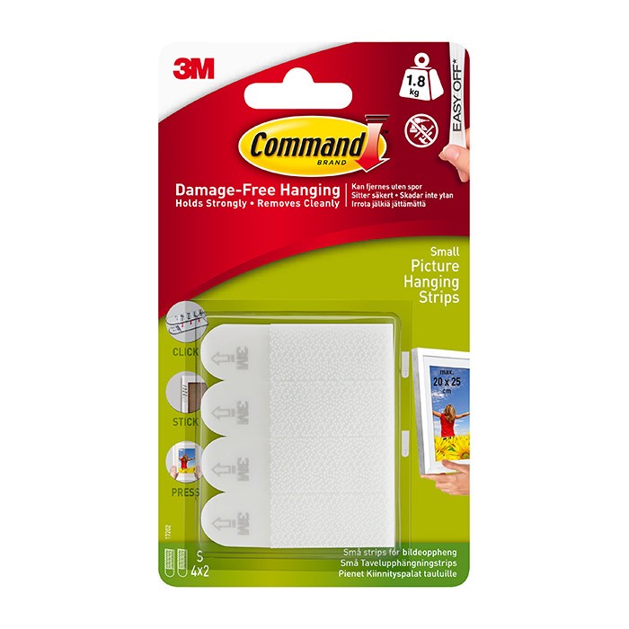 3M Command Picture Hanging Strips Small 1.8kg 4pk (20x25cm) (17202)