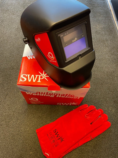 SWP 4-9/13 EW AUTO DARKENING WELD HELMET, GRINDING FUNCTION & WELDING GUANTLETS