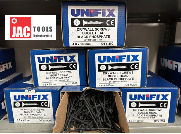 UNIFIX DRY WALL BUGLE HEAD CSK SCREWS FOR PLASTERBOARD BLACK 3.5MM 4.2MM 4.8MM