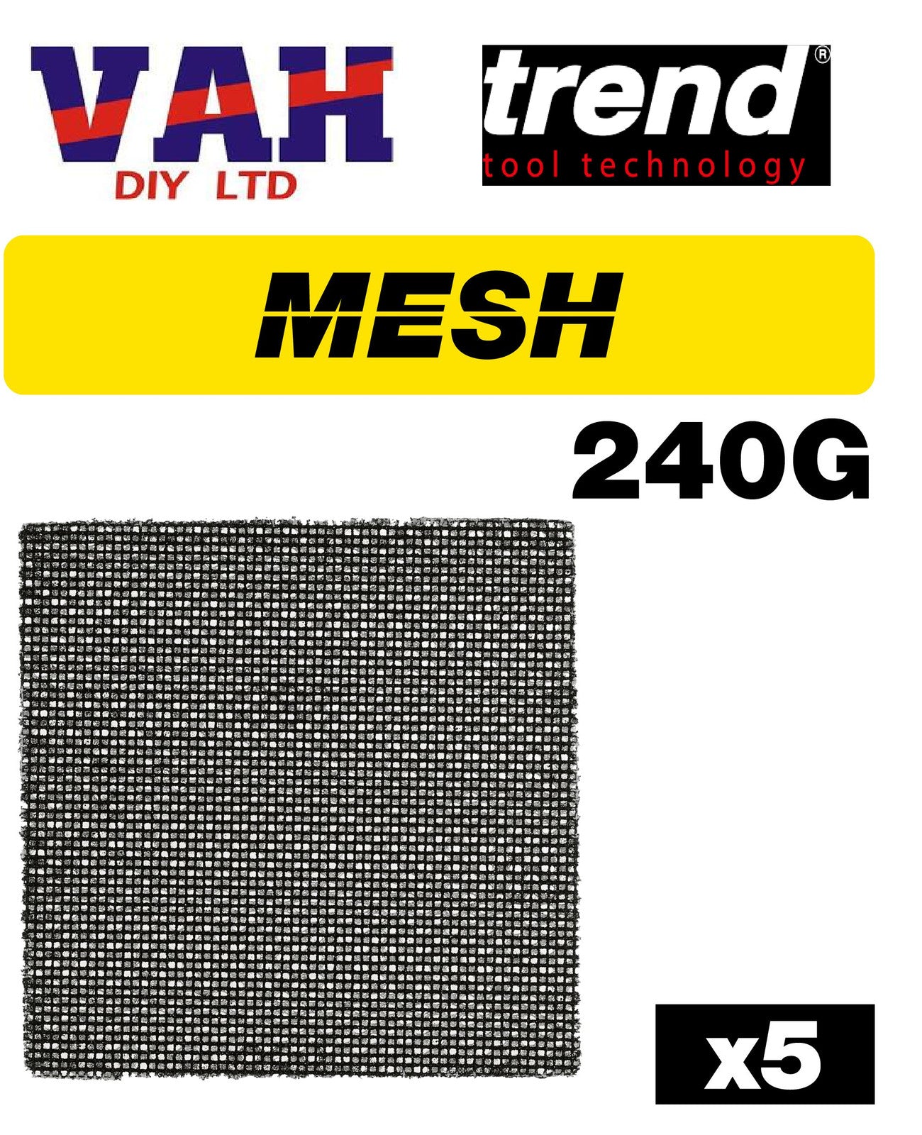 Trend 115mm x 115mm Mesh 1/4 Sanding Sheet 240g 5 Pack