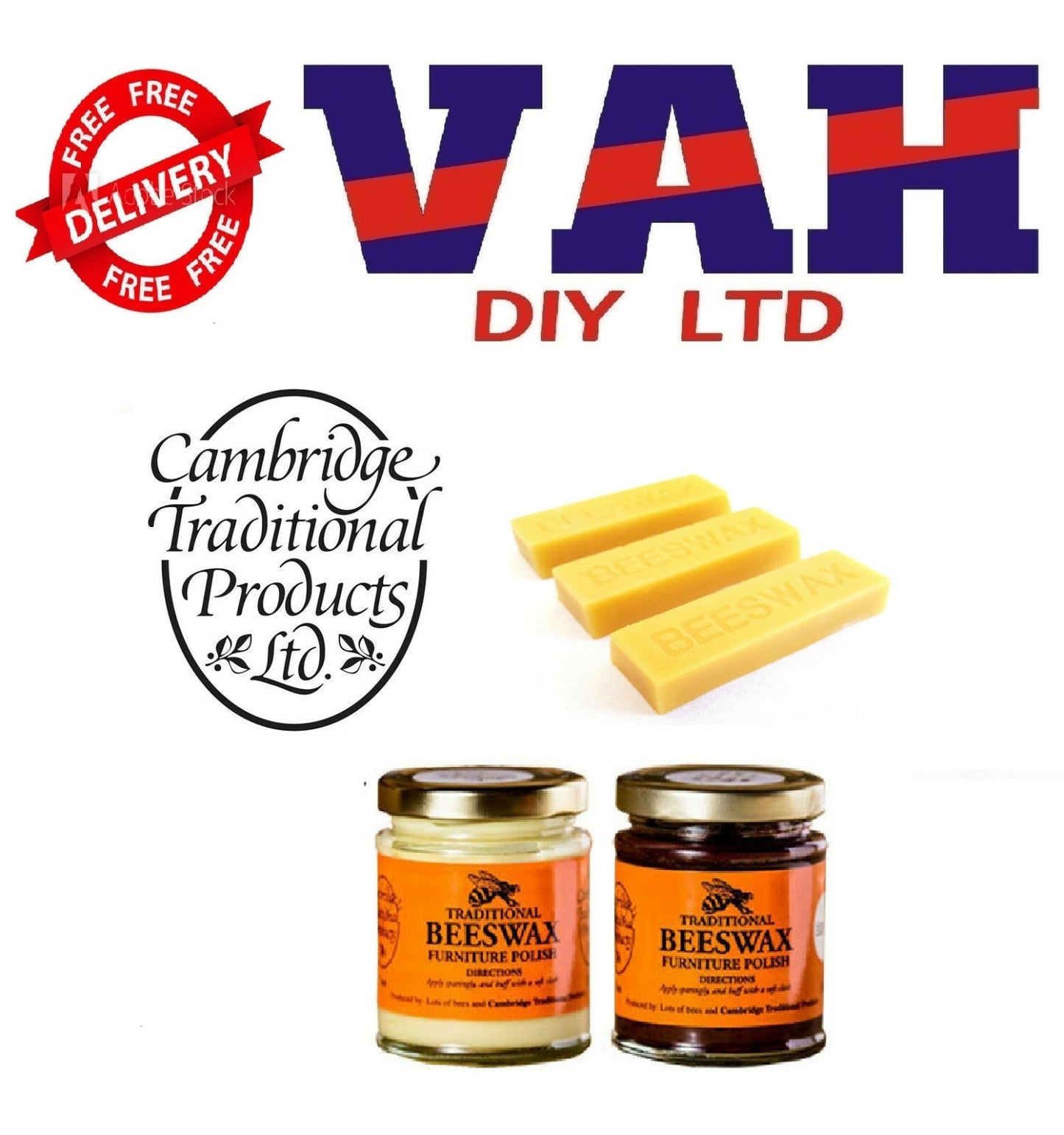 Cambridge Traditional Products Beeswax Wood Furniture Polish and Beeswax Sticks