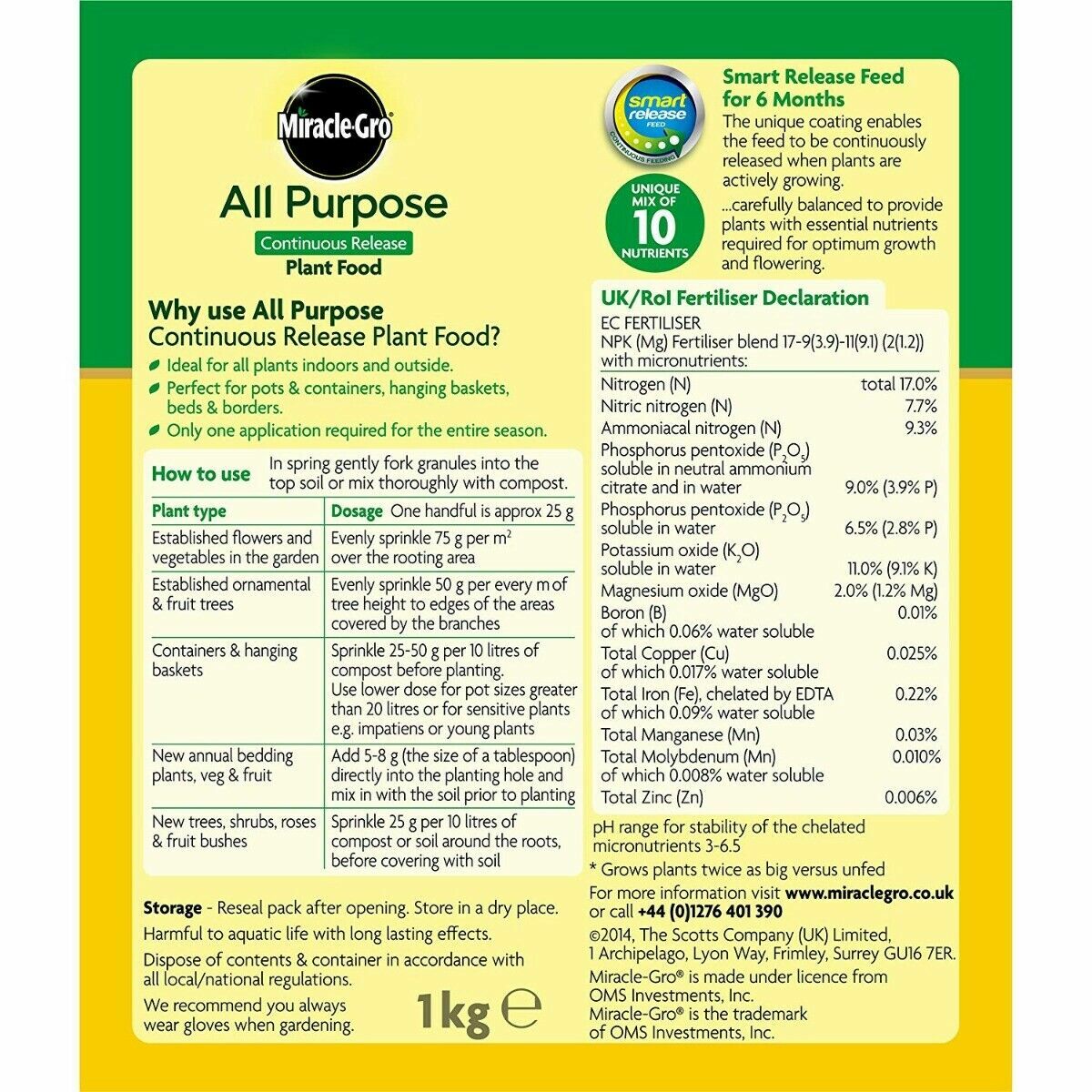 Miracle-Gro All Purpose Grow, Slow Continues Release Plant Food 1KG