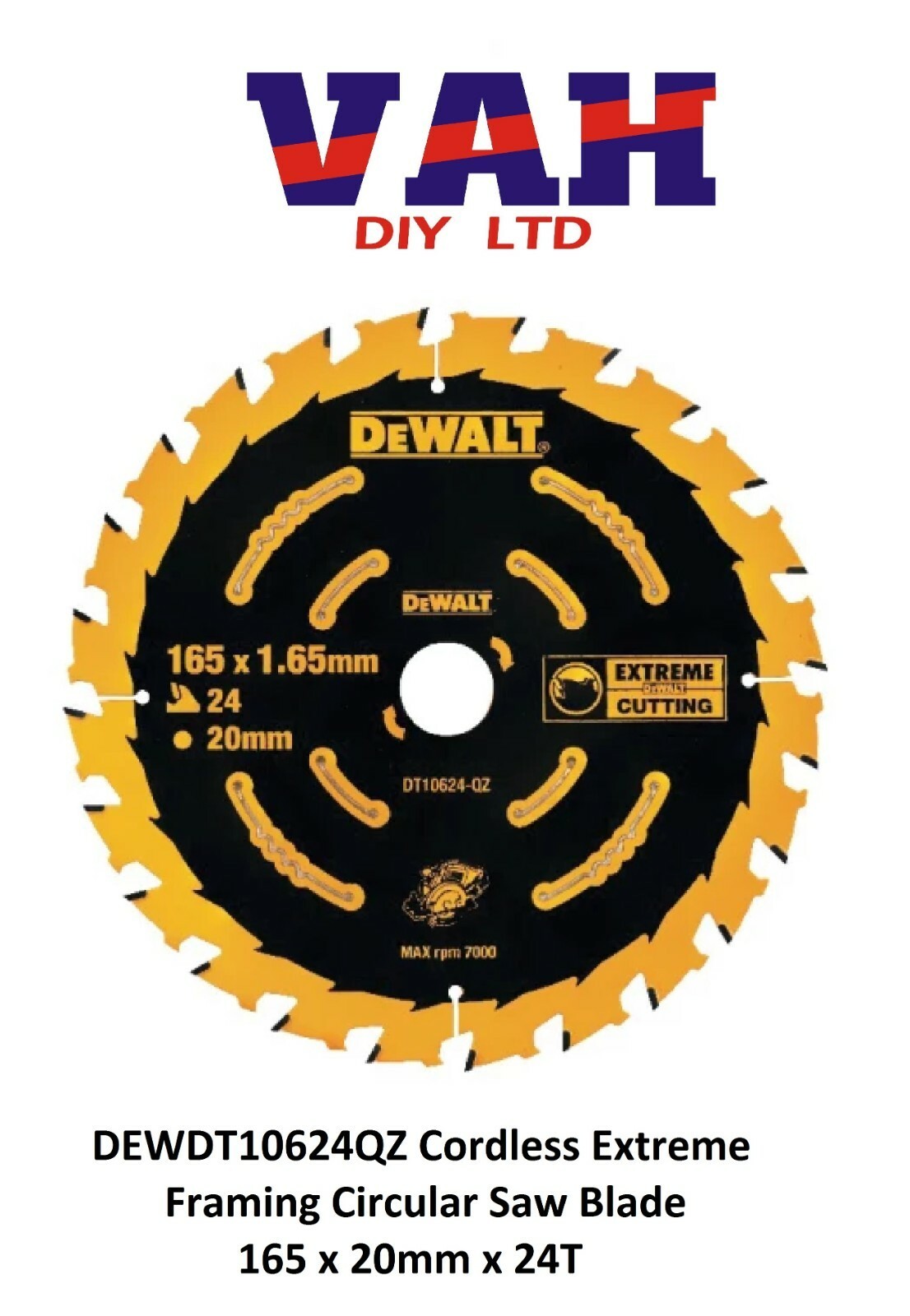 Circular Saw CUTTER 165 x 20mm x 24T DeWalt Cordless Extreme Framing