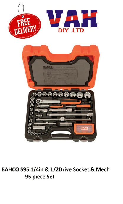 Bahco S95 1/4in & 1/2in Drive Socket & Mech Set 95pc