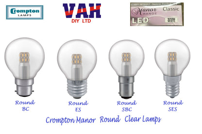 LED Round Lamp • 3W • 3000K • BC , ES, SBC, SES Crompton Manor Range Classic
