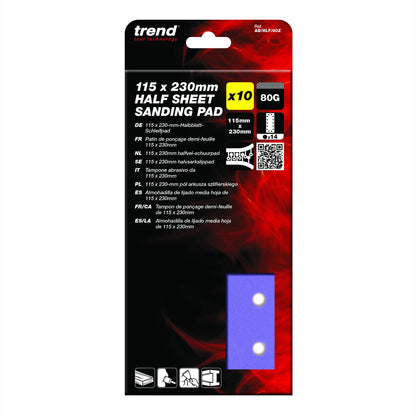 Trend 115mm x 230mm 1/2 Sheet Sanding Pad 80g 10 Pack