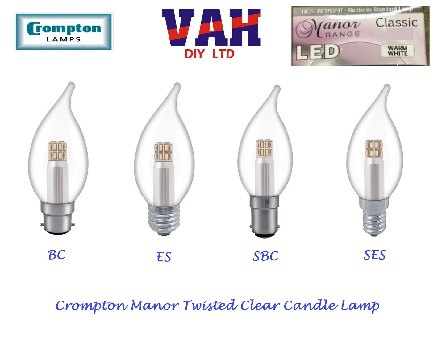 Crompton  3W, Non-Dimmable Manor House Flared Candle Lamp Clear or Opal