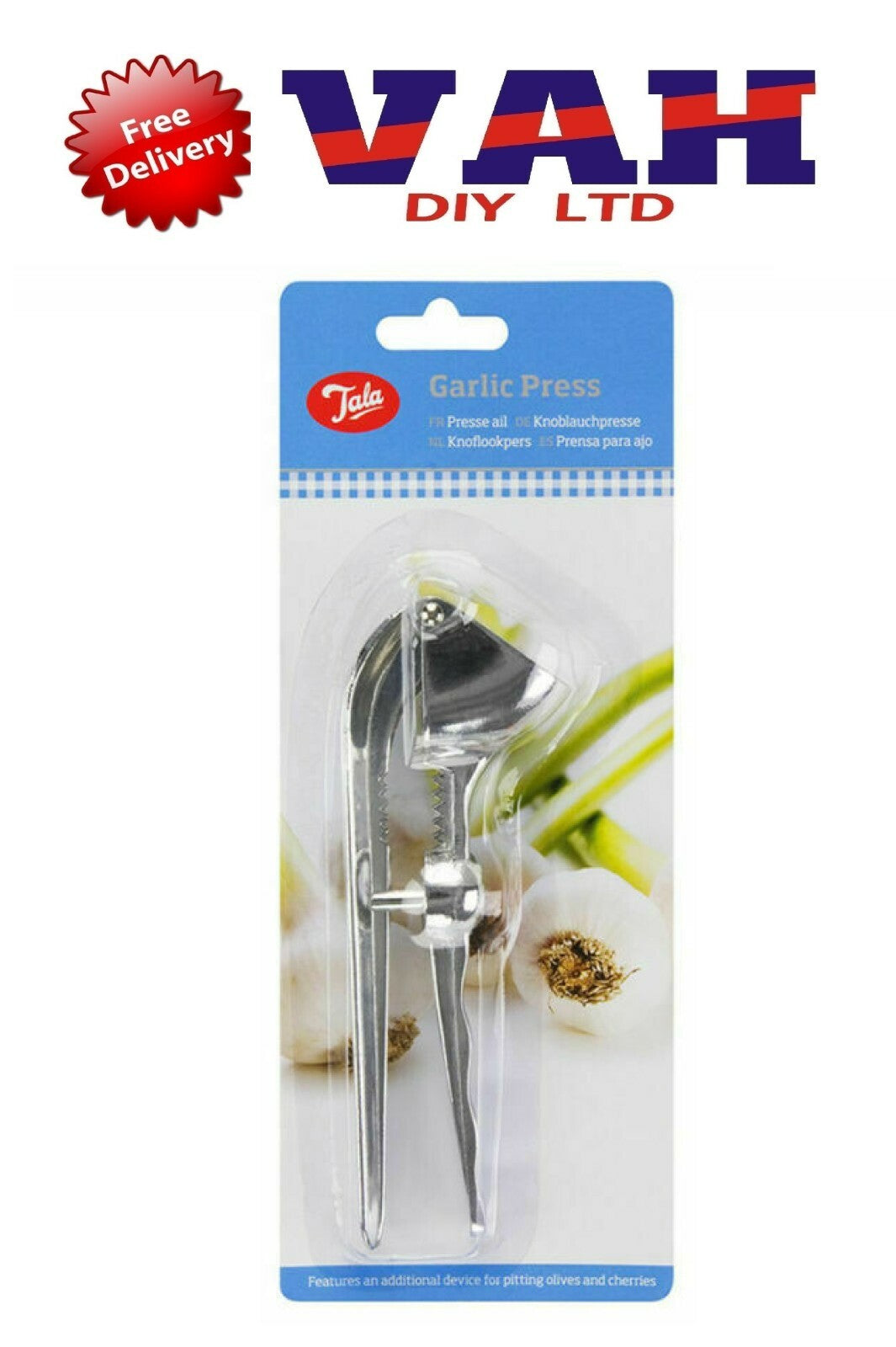 Tala Essential Garlic Press with Cherry & Olive Stoner Silver