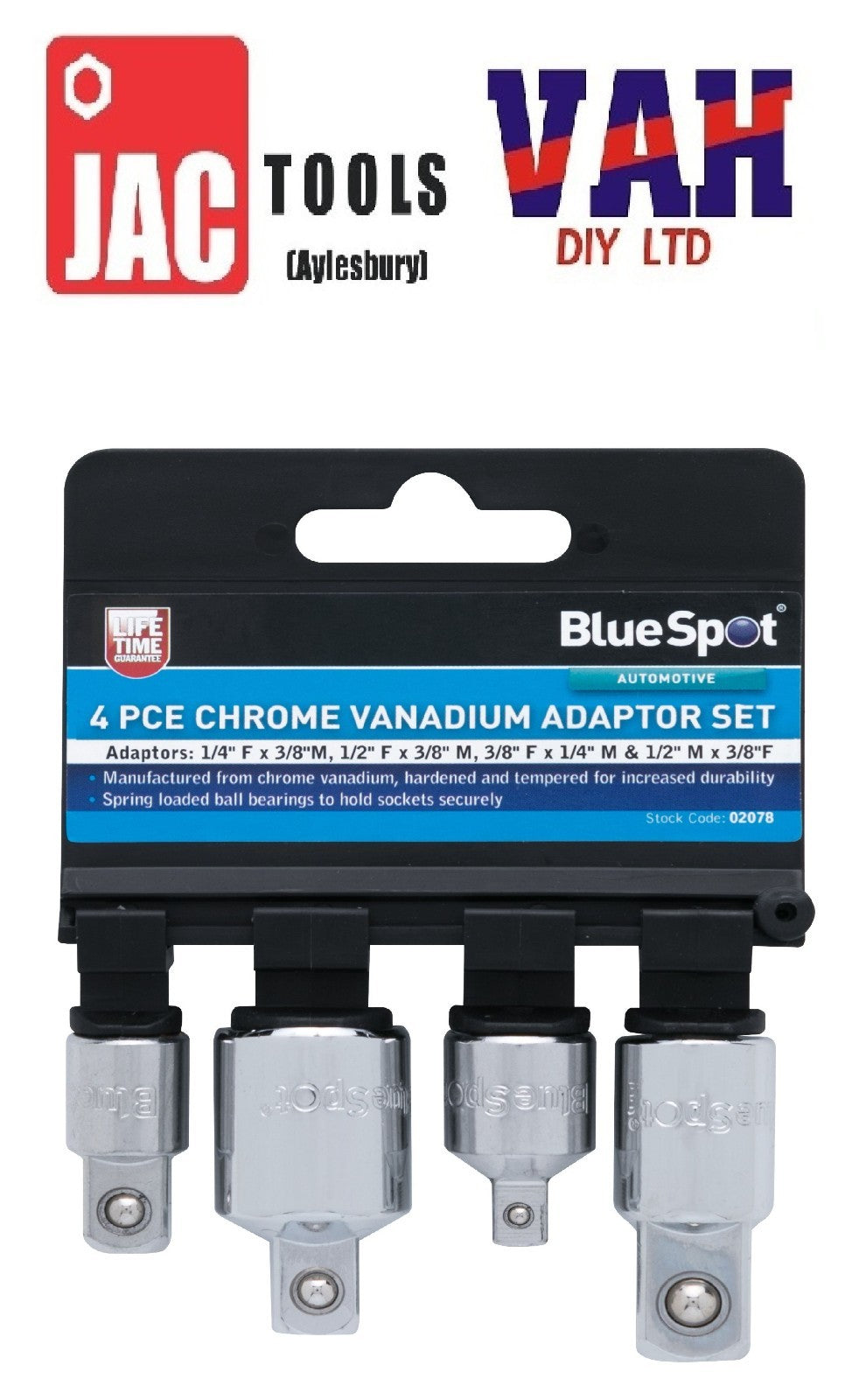 BlueSpot Deep Socket 1/2" Drive 6 Point Hex Individual Chrome CrV Choose Size