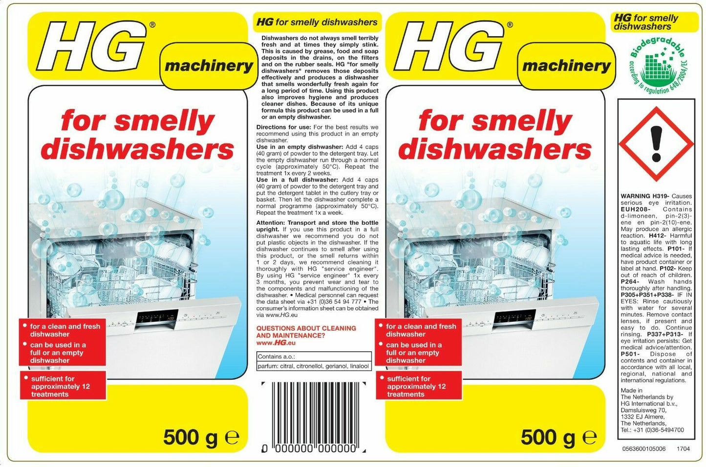HG Powder For Smelly Dishwashers 500g Freshener
