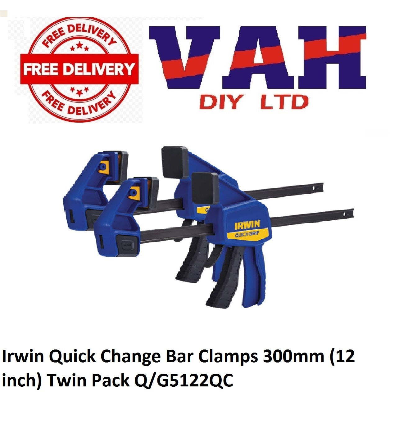 Irwin Quick Change Bar Clamps 300mm (12 inch) Twin Pack Q/G5122QC