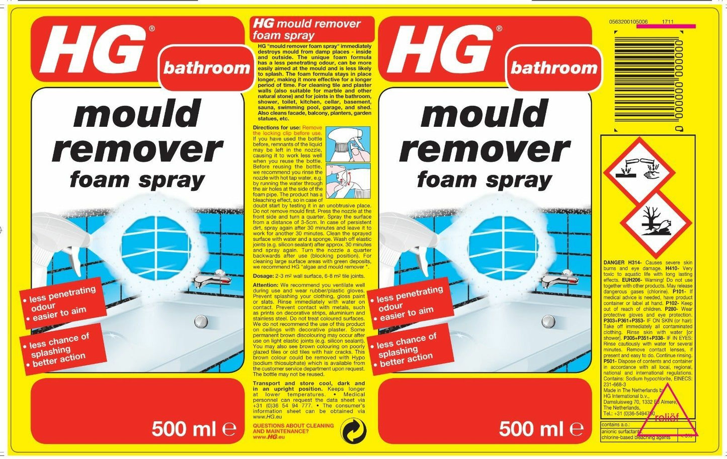 HG Mould Remover Foam Spray 500ml Foaming Action Gives Less Chance Of Splashing