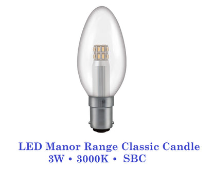 Crompton  3W, Non-Dimmable Manor House Candle Lamp Clear or Opal