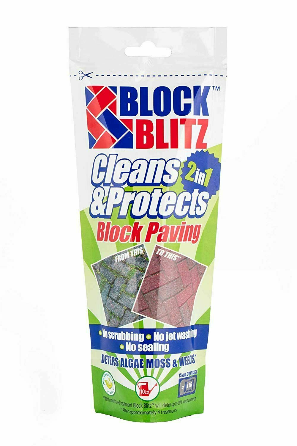 Block Blitz The Original Block Paving 380g Clean Protect Deter Algae Moss Weeds