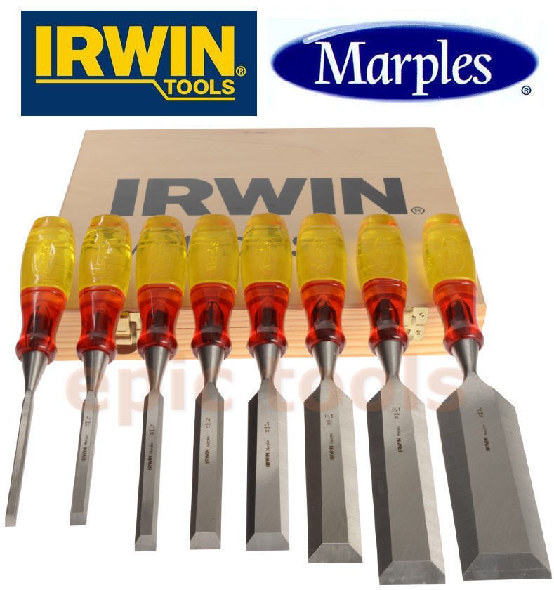 IRWIN MARPLES 8 Piece Split Proof M373 Honed Hand Wood Chisel Set & Case, 6-51mm