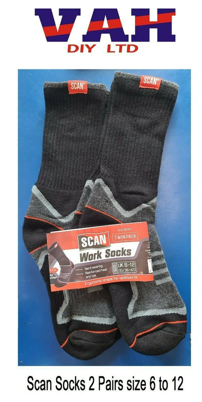 Scan Socks Twin Packs Size UK 6-12 EU 39-47 HARD WEARING REINFORCED HEEL