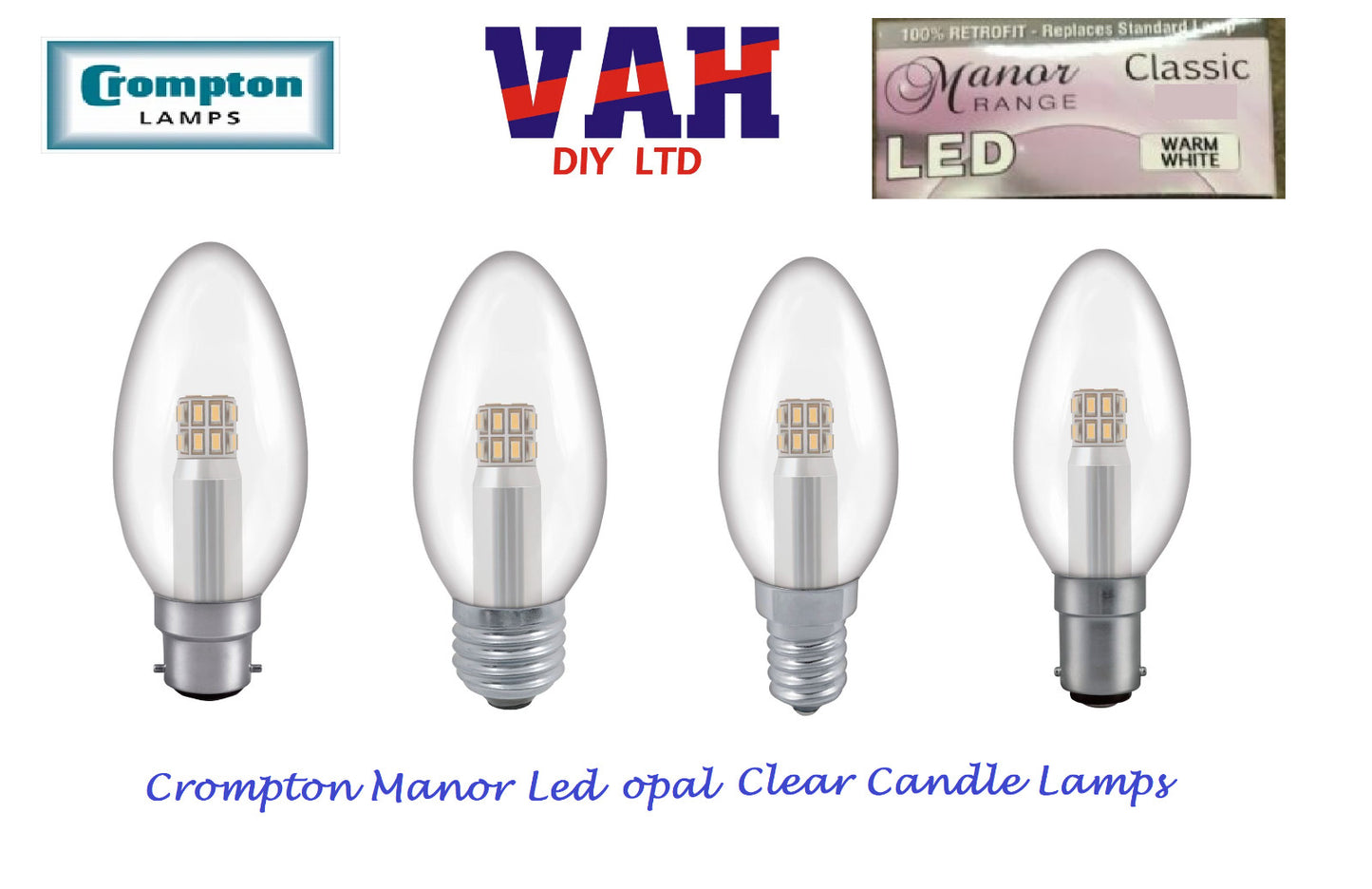 Crompton  3W, Non-Dimmable Manor House Candle Lamp Clear or Opal