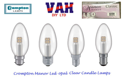 Crompton  3W, Non-Dimmable Manor House Candle Lamp Clear or Opal