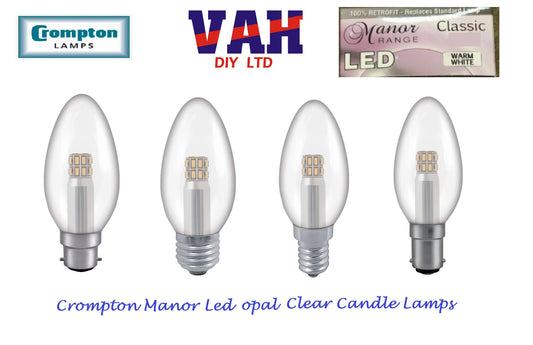 Crompton  3W, Non-Dimmable Manor House Candle Lamp Clear or Opal