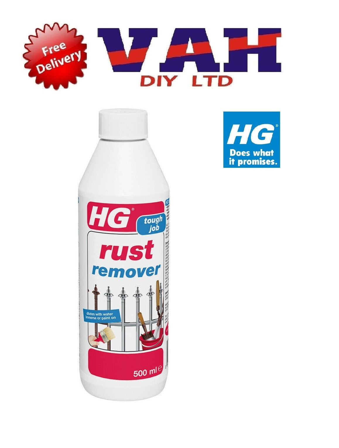 HG Tough Job Powerful Rust remover 500ml - Dillutes With Water Immerse Or Paint
