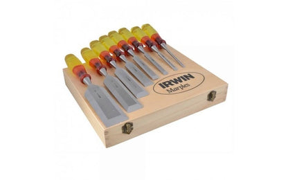 IRWIN MARPLES 8 Piece Split Proof M373 Honed Hand Wood Chisel Set & Case, 6-51mm