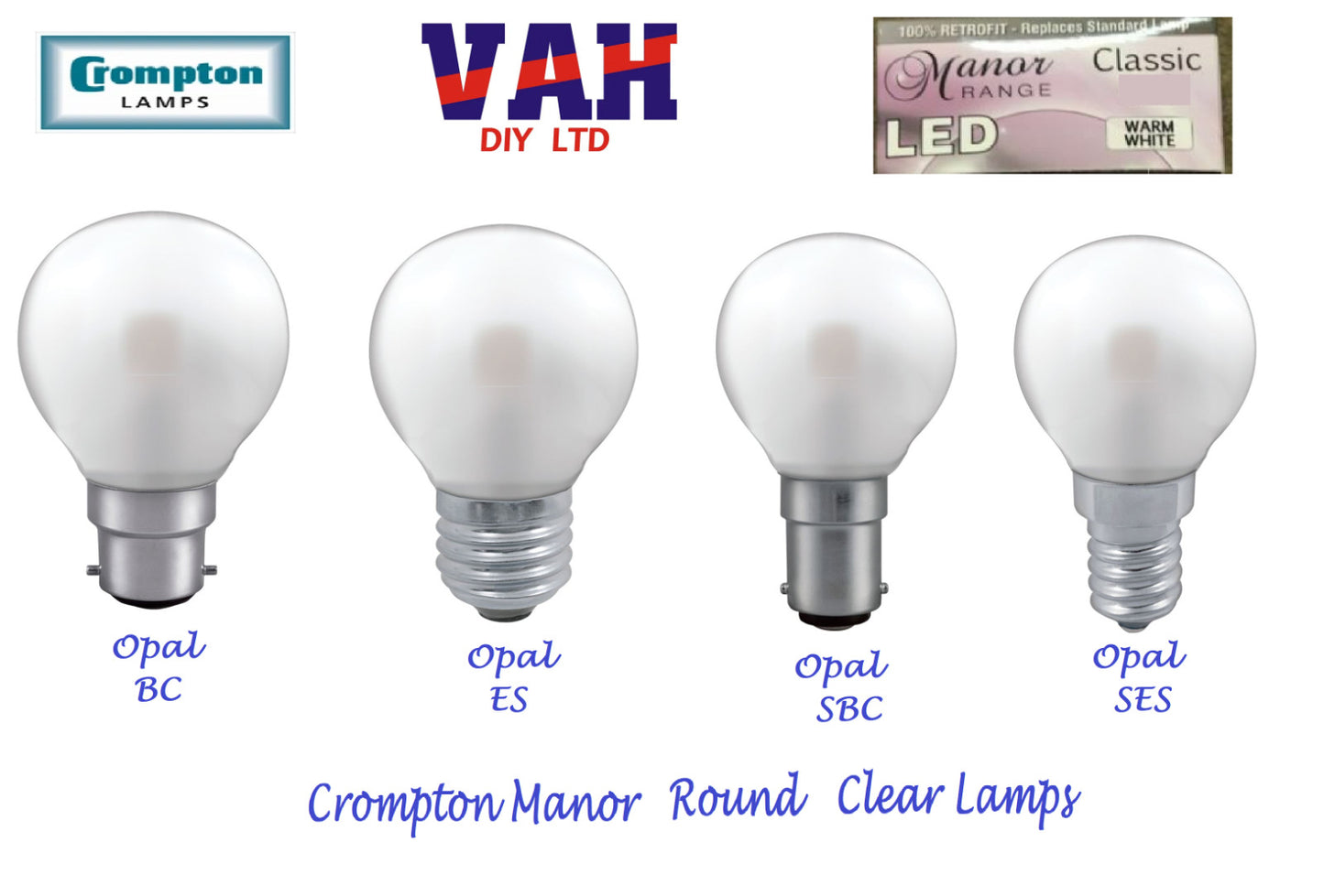 LED Round Lamp • 3W • 3000K • BC , ES, SBC, SES Crompton Manor Range Classic