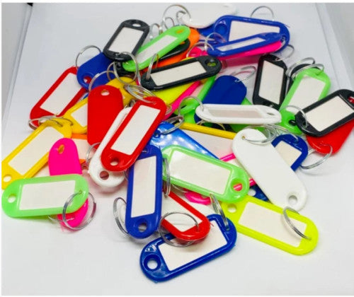 Plastic Key Tags  ID Name Keyring Keychain Personalised Colour Label Set & rings