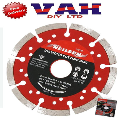 Neilsen Dry Diamond Cutting Blade Disc Brick Grinder Brick Masonry 115mm 4 1/2"